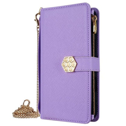 For iPhone 16 Pro Crossbody Handle Cross Texture Leather Phone Case(Purple) - iPhone 16 Pro Cases by buy2fix | Online Shopping UK | buy2fix