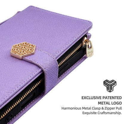 For iPhone 16 Pro Crossbody Handle Cross Texture Leather Phone Case(Purple) - iPhone 16 Pro Cases by buy2fix | Online Shopping UK | buy2fix