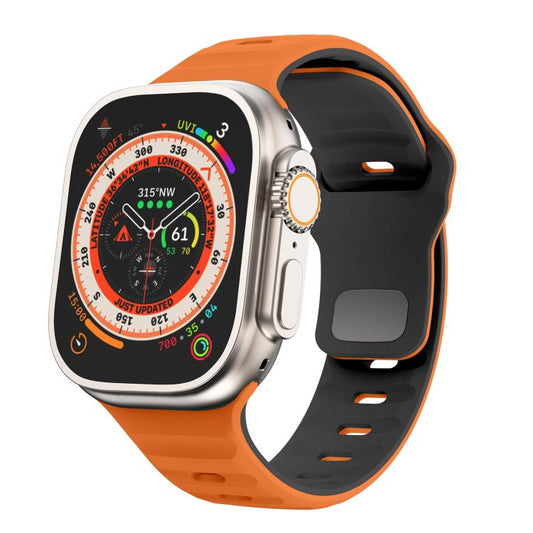 For Apple Watch 42mm / 41mm / 40mm / 38mm Kalebol Wave Reverse Buckle Two-color Silicone Strap(Orange Black) - Watch Bands by Kalebol | Online Shopping UK | buy2fix
