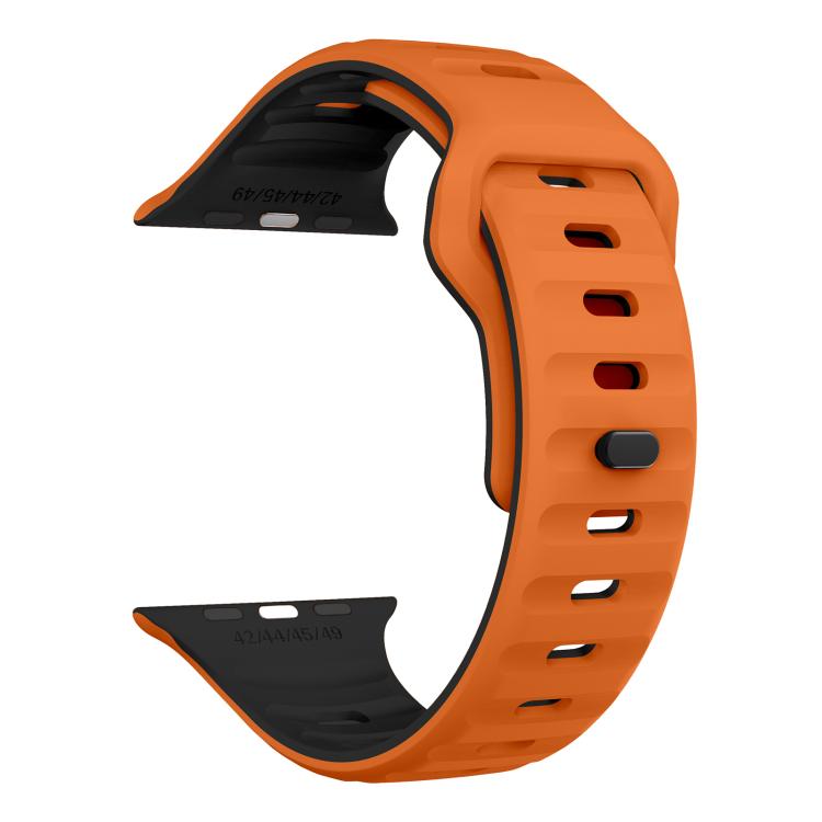 For Apple Watch 42mm / 41mm / 40mm / 38mm Kalebol Wave Reverse Buckle Two-color Silicone Strap(Orange Black) - Watch Bands by Kalebol | Online Shopping UK | buy2fix