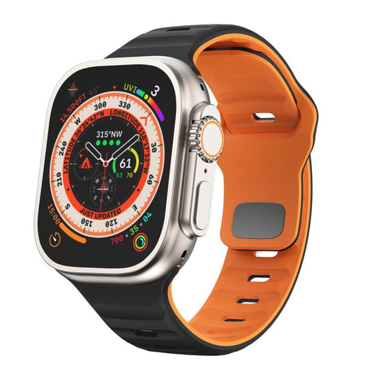 For Apple Watch 42mm / 41mm / 40mm / 38mm Kalebol Wave Reverse Buckle Two-color Silicone Strap(Black Orange) - Watch Bands by Kalebol | Online Shopping UK | buy2fix