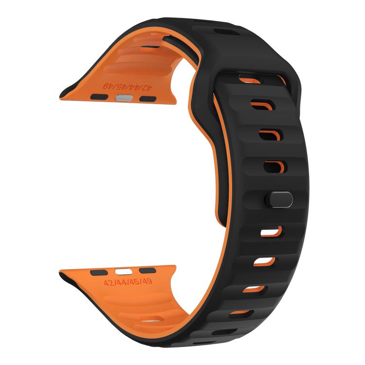 For Apple Watch 42mm / 41mm / 40mm / 38mm Kalebol Wave Reverse Buckle Two-color Silicone Strap(Black Orange) - Watch Bands by Kalebol | Online Shopping UK | buy2fix