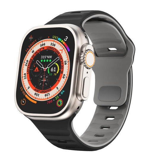 For Apple Watch 42mm / 41mm / 40mm / 38mm Kalebol Wave Reverse Buckle Two-color Silicone Strap(Black Grey) - Watch Bands by Kalebol | Online Shopping UK | buy2fix