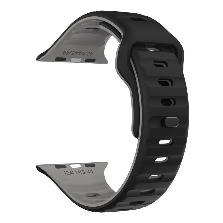 For Apple Watch 42mm / 41mm / 40mm / 38mm Kalebol Wave Reverse Buckle Two-color Silicone Strap(Black Grey) - Watch Bands by Kalebol | Online Shopping UK | buy2fix