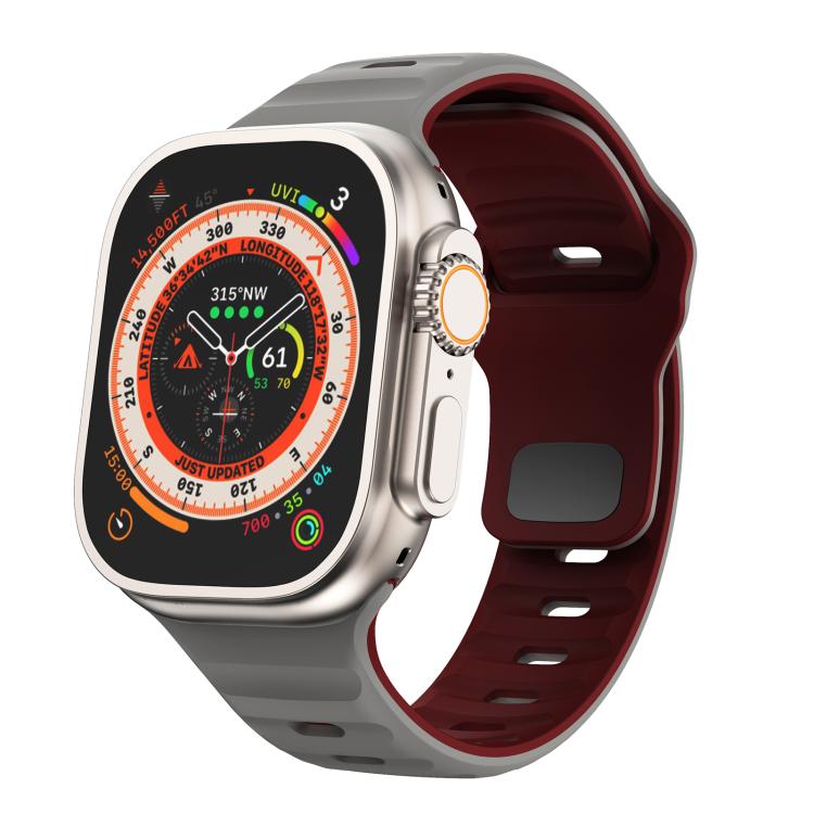 For Apple Watch 42mm / 41mm / 40mm / 38mm Kalebol Wave Reverse Buckle Two-color Silicone Strap(Space Grey Wine Red) - Watch Bands by Kalebol | Online Shopping UK | buy2fix