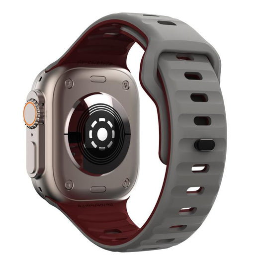 For Apple Watch 42mm / 41mm / 40mm / 38mm Kalebol Wave Reverse Buckle Two-color Silicone Strap(Space Grey Wine Red) - Watch Bands by Kalebol | Online Shopping UK | buy2fix