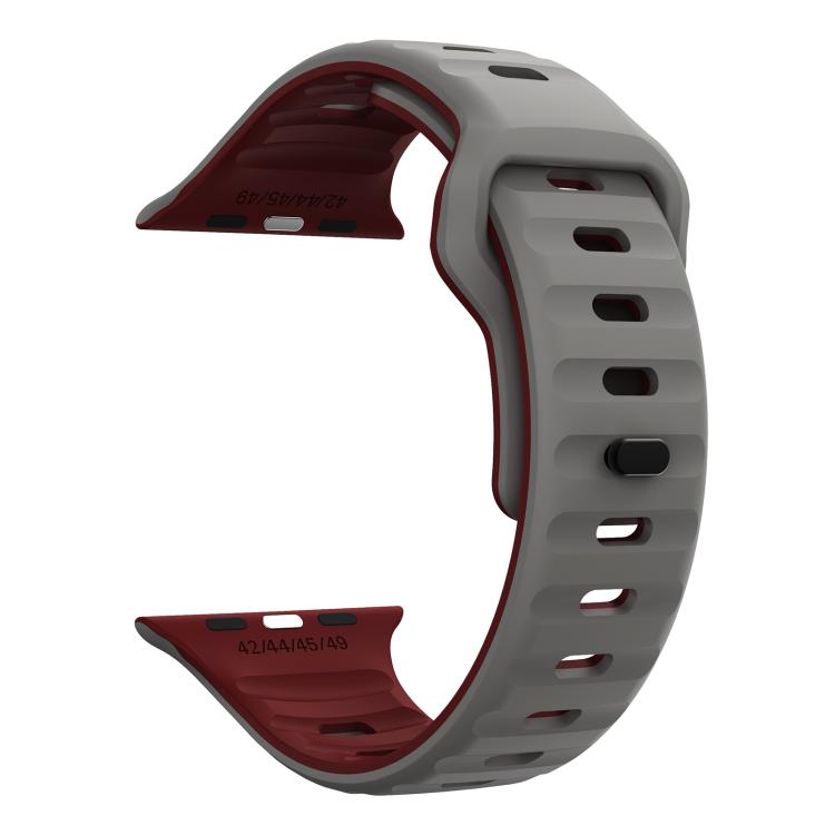 For Apple Watch 42mm / 41mm / 40mm / 38mm Kalebol Wave Reverse Buckle Two-color Silicone Strap(Space Grey Wine Red) - Watch Bands by Kalebol | Online Shopping UK | buy2fix
