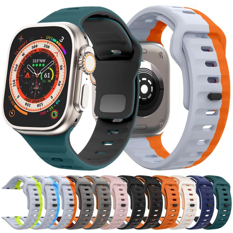 For Apple Watch 42mm / 41mm / 40mm / 38mm Kalebol Wave Reverse Buckle Two-color Silicone Strap(Wild Path Grey Orange) - Watch Bands by Kalebol | Online Shopping UK | buy2fix
