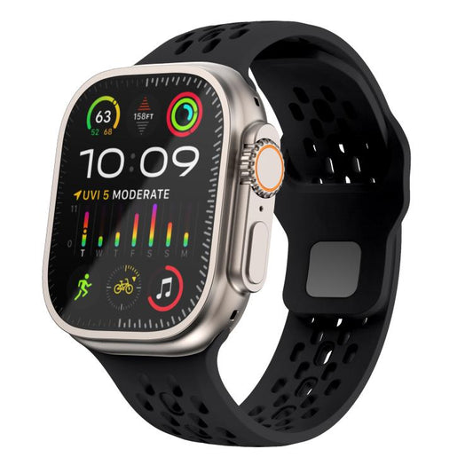 For Apple Watch 42mm / 41mm / 40mm / 38mm Kalebol Mesh Reverse Buckle Silicone Strap(Black) - Watch Bands by Kalebol | Online Shopping UK | buy2fix