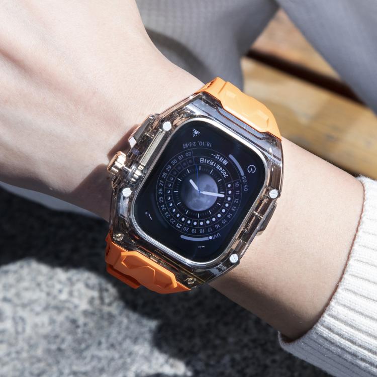 For Apple Watch 42mm / 41mm / 40mm / 38mm Kalebol Glacier Integrated Transparent Silicone Strap(Orange Transparent Black) - Watch Bands by Kalebol | Online Shopping UK | buy2fix