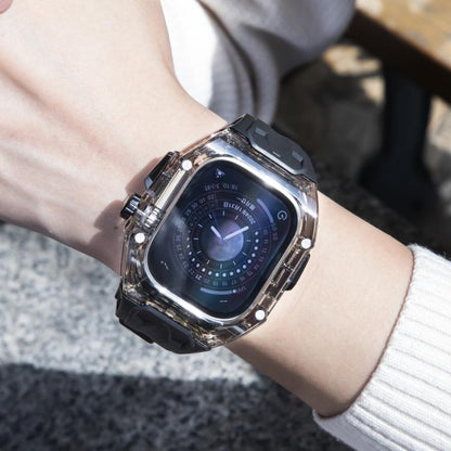 For Apple Watch 42mm / 41mm / 40mm / 38mm Kalebol Glacier Integrated Transparent Silicone Strap(Black Transparent Black) - Watch Bands by Kalebol | Online Shopping UK | buy2fix
