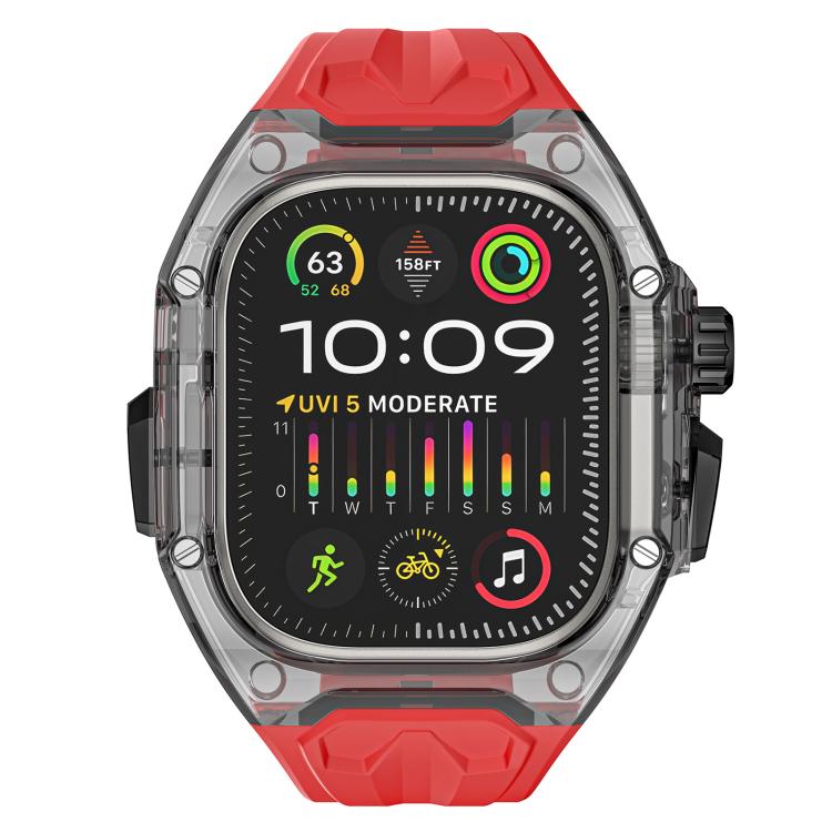 For Apple Watch 42mm / 41mm / 40mm / 38mm Kalebol Glacier Integrated Transparent Silicone Strap(Red Transparent Black) - Watch Bands by Kalebol | Online Shopping UK | buy2fix