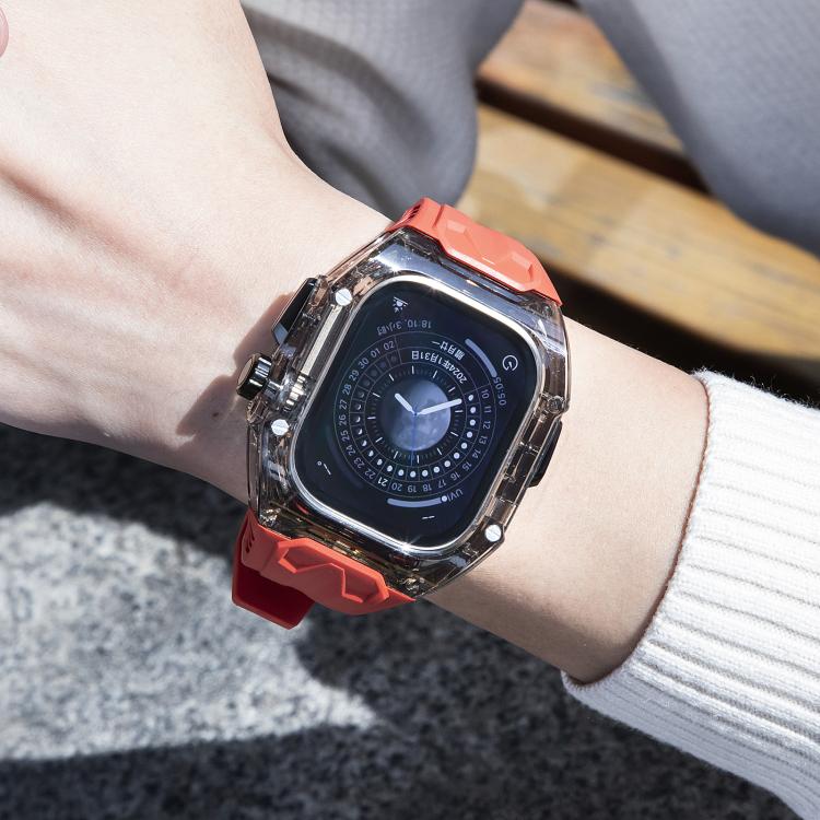 For Apple Watch 42mm / 41mm / 40mm / 38mm Kalebol Glacier Integrated Transparent Silicone Strap(Red Transparent Black) - Watch Bands by Kalebol | Online Shopping UK | buy2fix