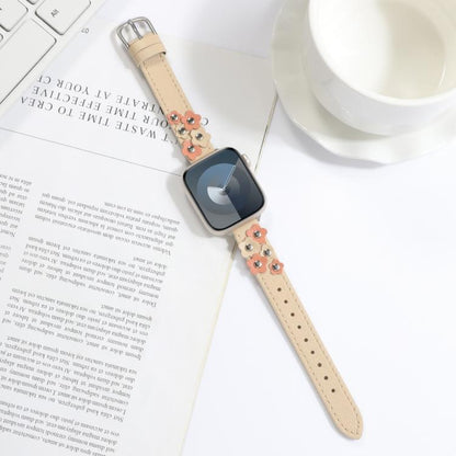 For Apple Watch 42mm / 41mm / 40mm / 38mm Kalebol Studded Flower Leather Strap(Milk Apricot) - Watch Bands by Kalebol | Online Shopping UK | buy2fix