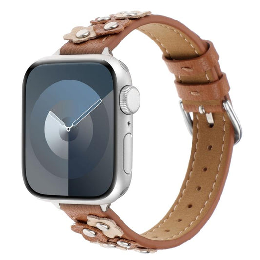 For Apple Watch 42mm / 41mm / 40mm / 38mm Kalebol Studded Flower Leather Strap(Brown) - Watch Bands by Kalebol | Online Shopping UK | buy2fix