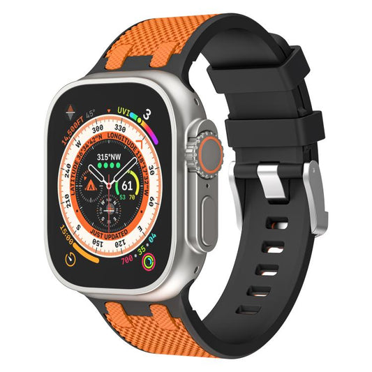 For Apple Watch 42mm / 41mm / 40mm / 38mm Kalebol Farmhouse Oak Silicone Strap(Black + Orange) - Watch Bands by Kalebol | Online Shopping UK | buy2fix