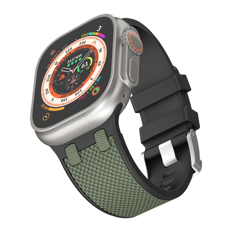For Apple Watch 42mm / 41mm / 40mm / 38mm Kalebol Farmhouse Oak Silicone Strap(Black + Army Green) - Watch Bands by Kalebol | Online Shopping UK | buy2fix