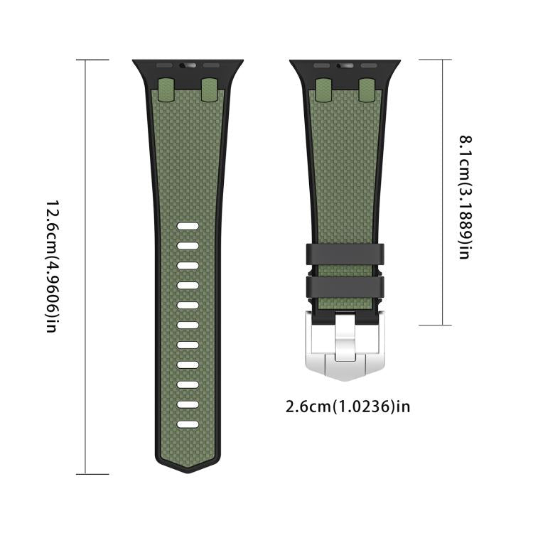 For Apple Watch 42mm / 41mm / 40mm / 38mm Kalebol Farmhouse Oak Silicone Strap(Black + Army Green) - Watch Bands by Kalebol | Online Shopping UK | buy2fix