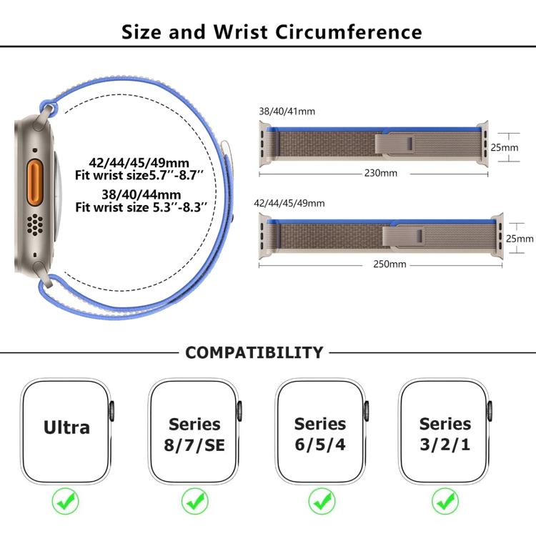 For Apple Watch 42mm / 41mm / 40mm / 38mm Kalebol Wild Track Loop Nylon Watch Band(Blue+Grey) - Watch Bands by Kalebol | Online Shopping UK | buy2fix