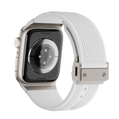 For Apple Watch 42mm / 41mm / 40mm / 38mm Kalebol High Elasticity L-shaped Nail Silicone Strap(White) - Watch Bands by Kalebol | Online Shopping UK | buy2fix