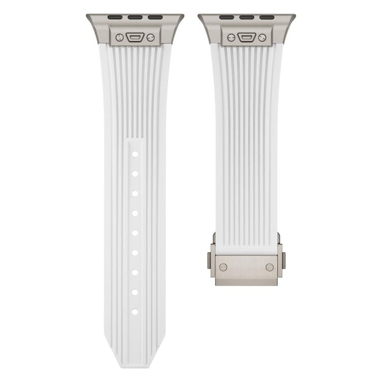 For Apple Watch 42mm / 41mm / 40mm / 38mm Kalebol High Elasticity L-shaped Nail Silicone Strap(White) - Watch Bands by Kalebol | Online Shopping UK | buy2fix