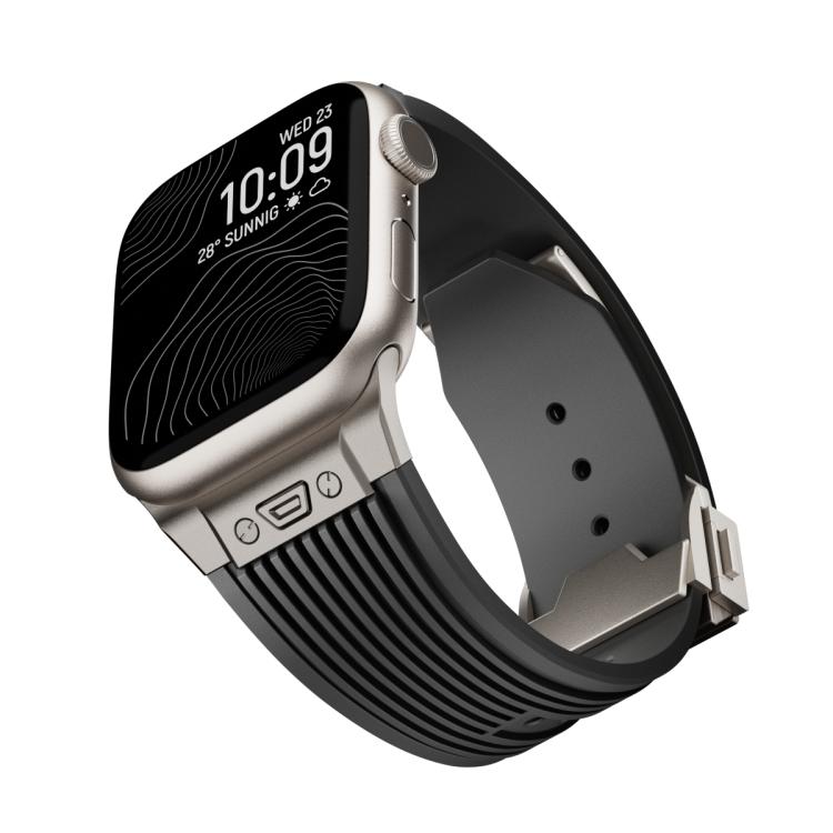 For Apple Watch 42mm / 41mm / 40mm / 38mm Kalebol High Elasticity L-shaped Nail Silicone Strap(Black) - Watch Bands by Kalebol | Online Shopping UK | buy2fix