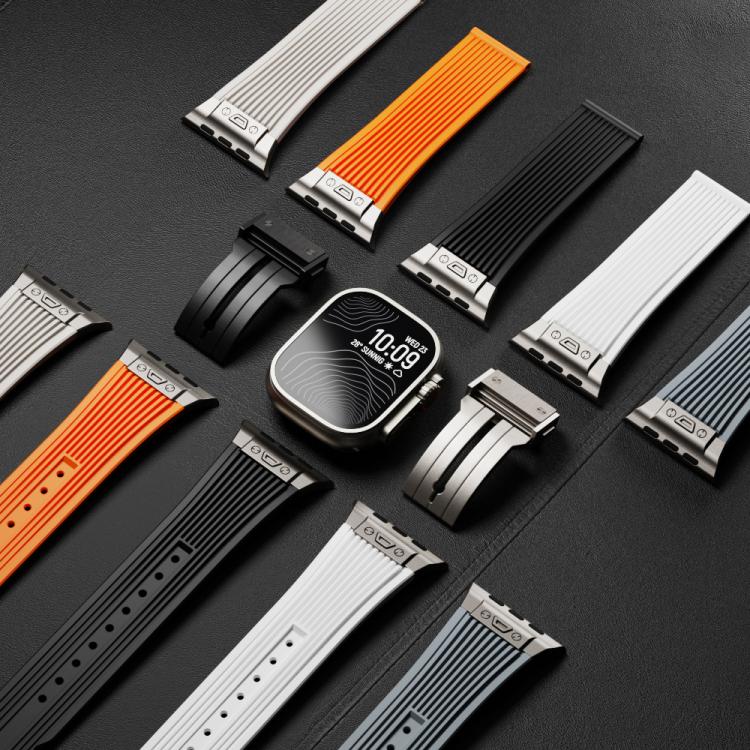 For Apple Watch 42mm / 41mm / 40mm / 38mm Kalebol High Elasticity L-shaped Nail Silicone Strap(Black) - Watch Bands by Kalebol | Online Shopping UK | buy2fix