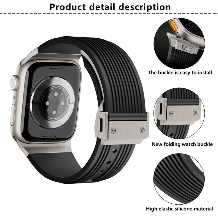 For Apple Watch 42mm / 41mm / 40mm / 38mm Kalebol High Elasticity L-shaped Nail Silicone Strap(Black) - Watch Bands by Kalebol | Online Shopping UK | buy2fix