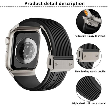 For Apple Watch 42mm / 41mm / 40mm / 38mm Kalebol High Elasticity L-shaped Nail Silicone Strap(Black) - Watch Bands by Kalebol | Online Shopping UK | buy2fix