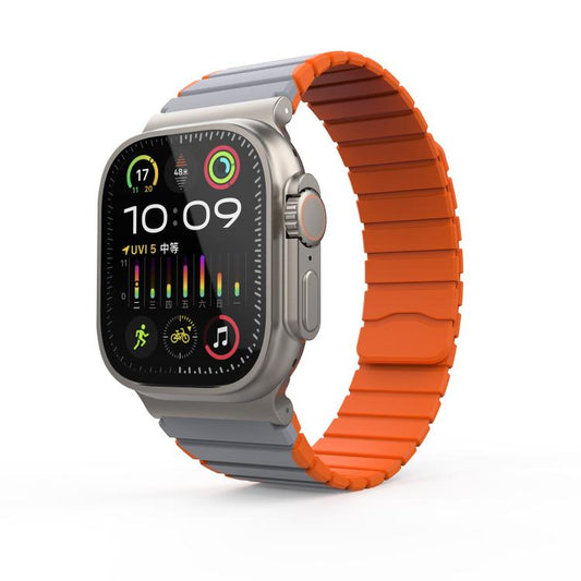 For Apple Watch 42mm / 41mm / 40mm / 38mm Kalebol Magnetic Silicone Strap(Grey Orange) - Watch Bands by Kalebol | Online Shopping UK | buy2fix