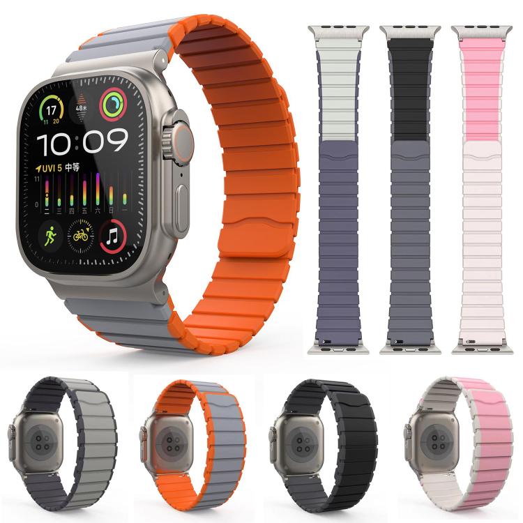 For Apple Watch 42mm / 41mm / 40mm / 38mm Kalebol Magnetic Silicone Strap(Grey Orange) - Watch Bands by Kalebol | Online Shopping UK | buy2fix