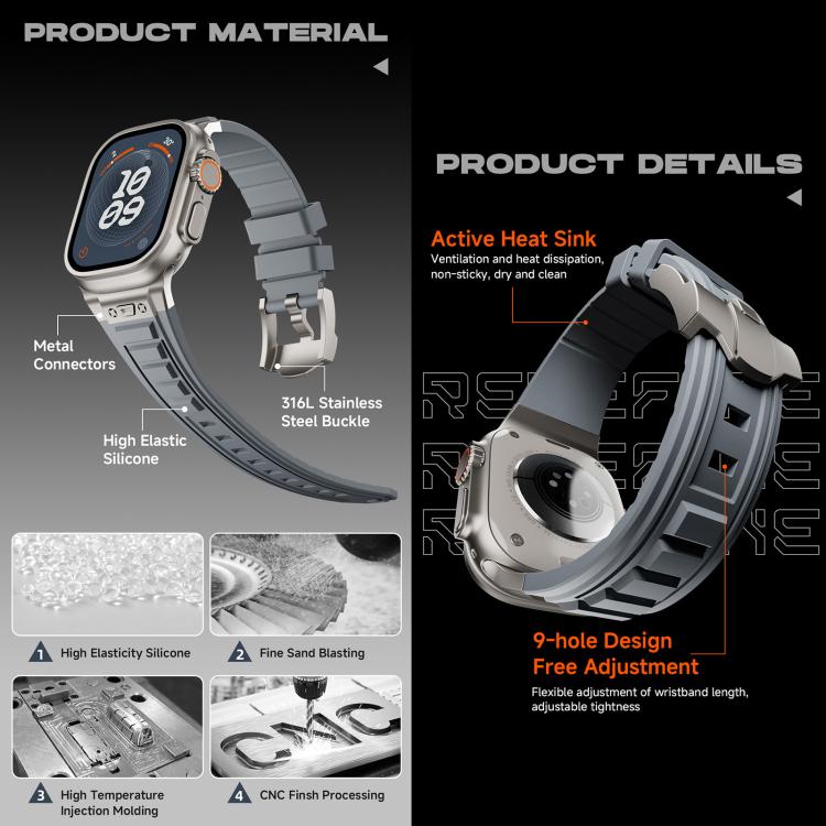 For Apple Watch 46mm / 49mm / 45mm / 44mm Kalebol High Stretch Silicone Armor Watch Band(Black) - Watch Bands by Kalebol | Online Shopping UK | buy2fix