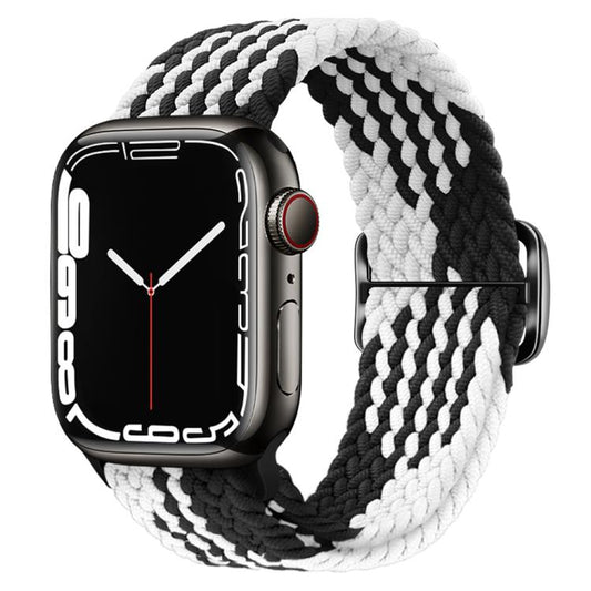 For Apple Watch 42mm / 41mm / 40mm / 38mm Kalebol Eight Buckle Nylon Braided Watch Band(Black White) - Watch Bands by Kalebol | Online Shopping UK | buy2fix