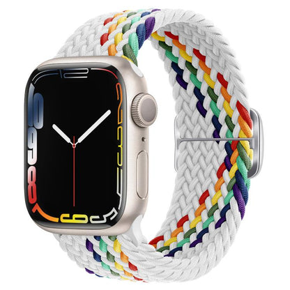 For Apple Watch 42mm / 41mm / 40mm / 38mm Kalebol Eight Buckle Nylon Braided Watch Band(White Rainbow) - Watch Bands by Kalebol | Online Shopping UK | buy2fix