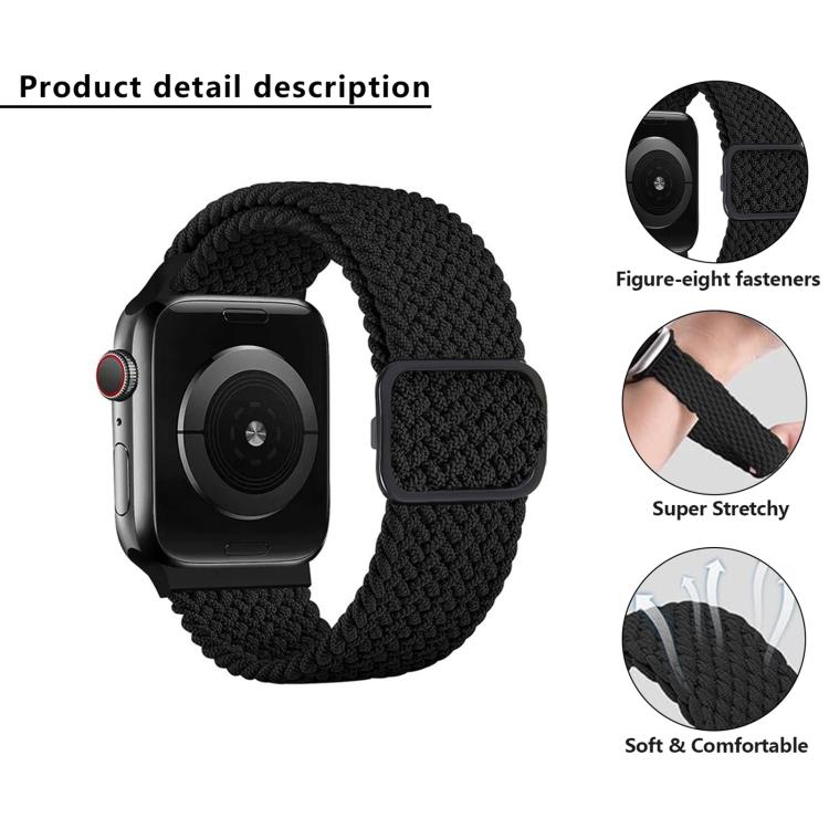 For Apple Watch 42mm / 41mm / 40mm / 38mm Kalebol Eight Buckle Nylon Braided Watch Band(Black) - Watch Bands by Kalebol | Online Shopping UK | buy2fix