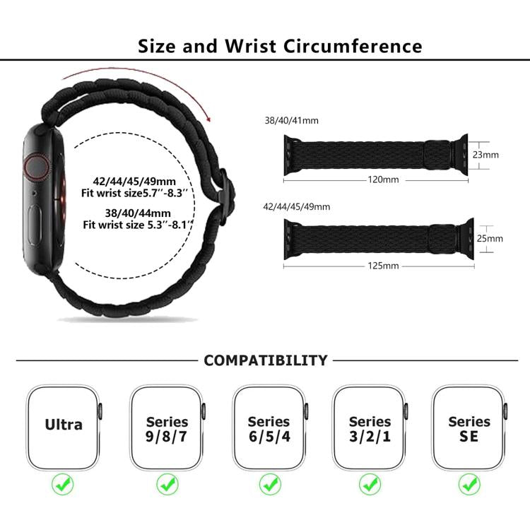 For Apple Watch 42mm / 41mm / 40mm / 38mm Kalebol Eight Buckle Nylon Braided Watch Band(Black) - Watch Bands by Kalebol | Online Shopping UK | buy2fix