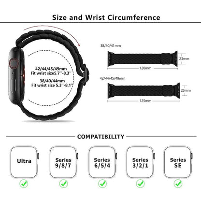 For Apple Watch 42mm / 41mm / 40mm / 38mm Kalebol Eight Buckle Nylon Braided Watch Band(Black) - Watch Bands by Kalebol | Online Shopping UK | buy2fix