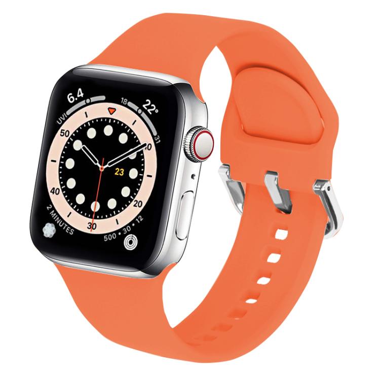 For Apple Watch 42mm / 41mm / 40mm / 38mm Kalebol Metal Pin Buckle Silicone Watch Band(Orange) - Watch Bands by Kalebol | Online Shopping UK | buy2fix