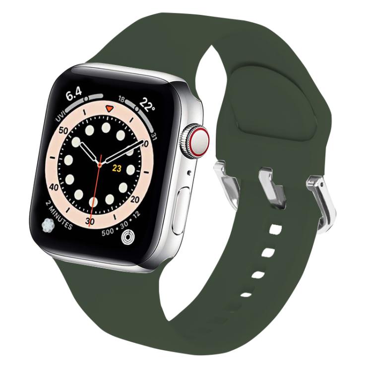 For Apple Watch 42mm / 41mm / 40mm / 38mm Kalebol Metal Pin Buckle Silicone Watch Band(Army Green) - Watch Bands by Kalebol | Online Shopping UK | buy2fix