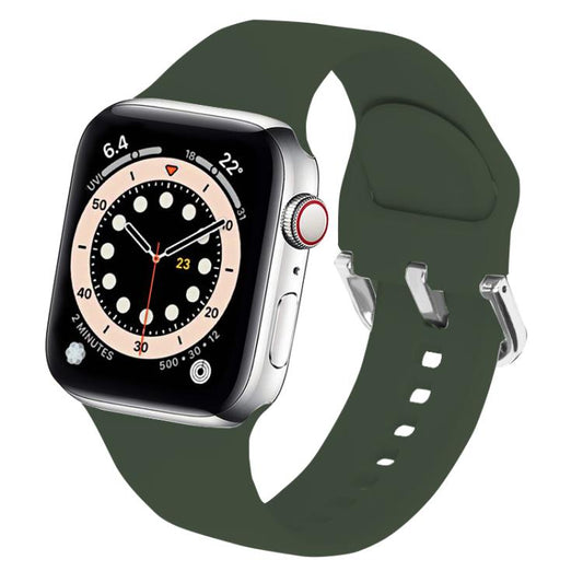 For Apple Watch 42mm / 41mm / 40mm / 38mm Kalebol Metal Pin Buckle Silicone Watch Band(Army Green) - Watch Bands by Kalebol | Online Shopping UK | buy2fix