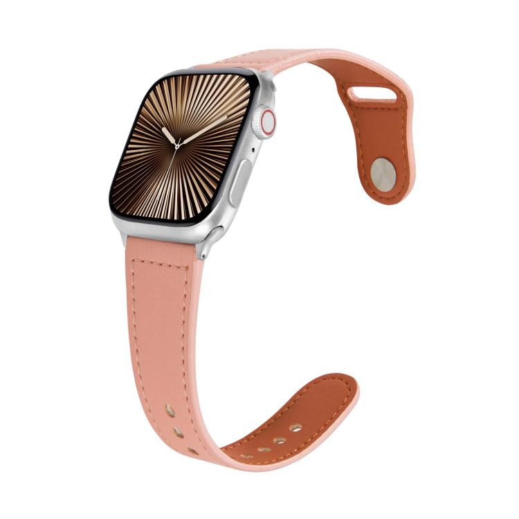 For Apple Watch 42mm / 41mm / 40mm / 38mm Kalebol Large Stud Buckle Leather Watch Band(Pink) - Watch Bands by Kalebol | Online Shopping UK | buy2fix