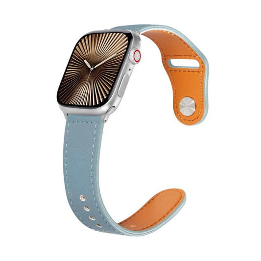 For Apple Watch 42mm / 41mm / 40mm / 38mm Kalebol Large Stud Buckle Leather Watch Band(Haze Blue) - Watch Bands by Kalebol | Online Shopping UK | buy2fix