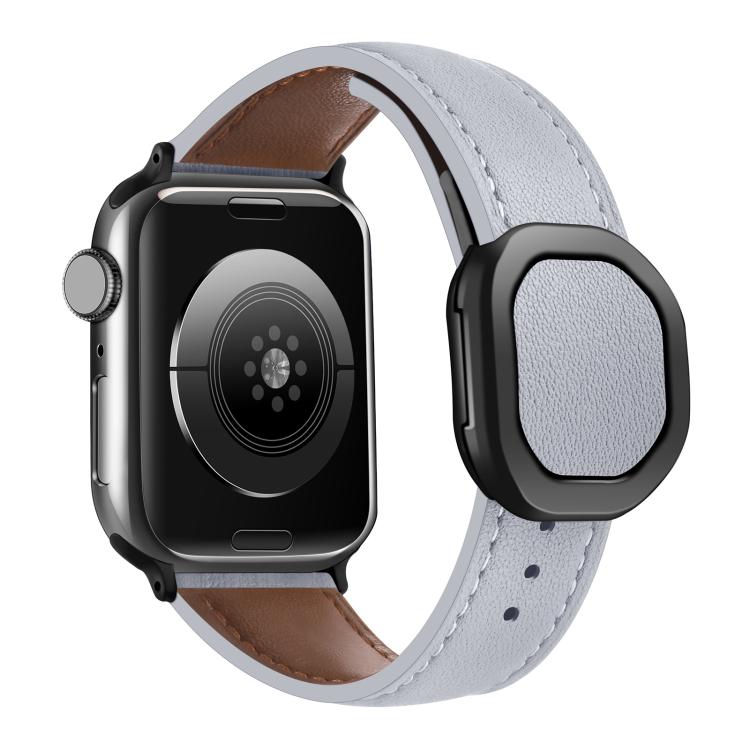 For Apple Watch 42mm / 41mm / 40mm / 38mm Kalebol Magnetic Fold Genuine Buckle Leather Watch Band(Light Grey) - Watch Bands by Kalebol | Online Shopping UK | buy2fix