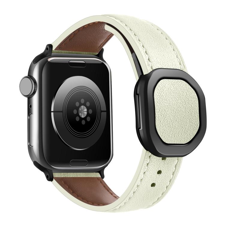 For Apple Watch 42mm / 41mm / 40mm / 38mm Kalebol Magnetic Fold Genuine Buckle Leather Watch Band(Beige) - Watch Bands by Kalebol | Online Shopping UK | buy2fix