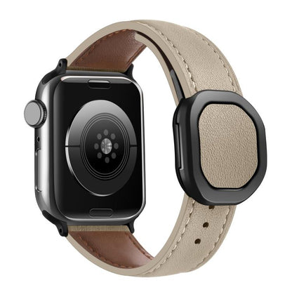 For Apple Watch 42mm / 41mm / 40mm / 38mm Kalebol Magnetic Fold Genuine Buckle Leather Watch Band(Apricot) - Watch Bands by Kalebol | Online Shopping UK | buy2fix