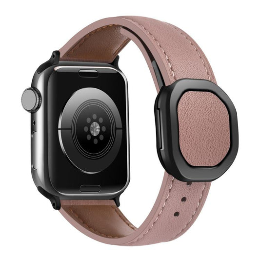 For Apple Watch 42mm / 41mm / 40mm / 38mm Kalebol Magnetic Fold Genuine Buckle Leather Watch Band(Bean Paste) - Watch Bands by Kalebol | Online Shopping UK | buy2fix