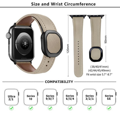 For Apple Watch 42mm / 41mm / 40mm / 38mm Kalebol Magnetic Fold Genuine Buckle Leather Watch Band(Beige) - Watch Bands by Kalebol | Online Shopping UK | buy2fix