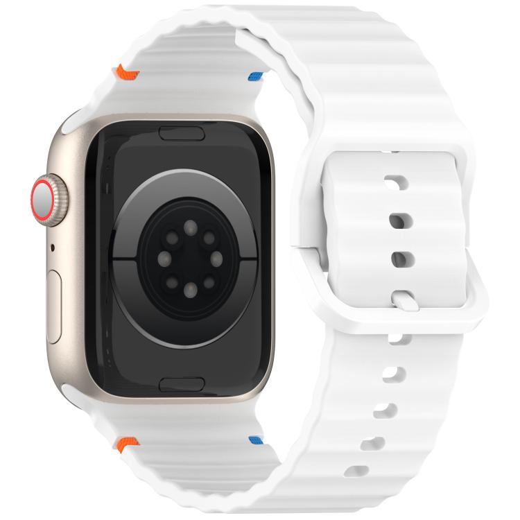 For Apple Watch 42mm / 41mm / 40mm / 38mm Kalebol Wavy Grain Stitched Silicone Watch Band(White) - Watch Bands by Kalebol | Online Shopping UK | buy2fix
