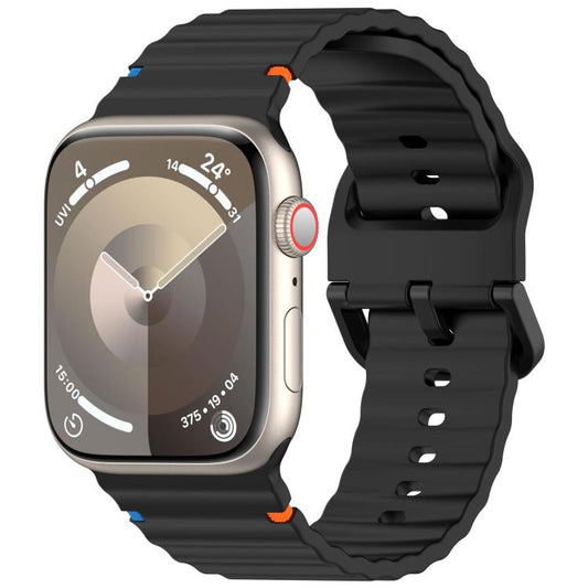 For Apple Watch 42mm / 41mm / 40mm / 38mm Kalebol Wavy Grain Stitched Silicone Watch Band(Black) - Watch Bands by Kalebol | Online Shopping UK | buy2fix