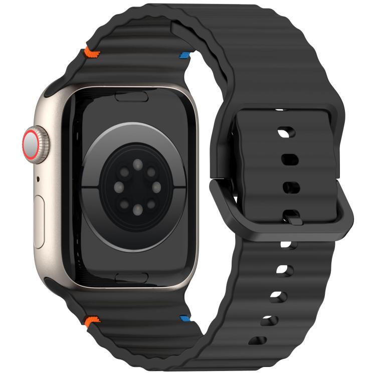 For Apple Watch 42mm / 41mm / 40mm / 38mm Kalebol Wavy Grain Stitched Silicone Watch Band(Black) - Watch Bands by Kalebol | Online Shopping UK | buy2fix